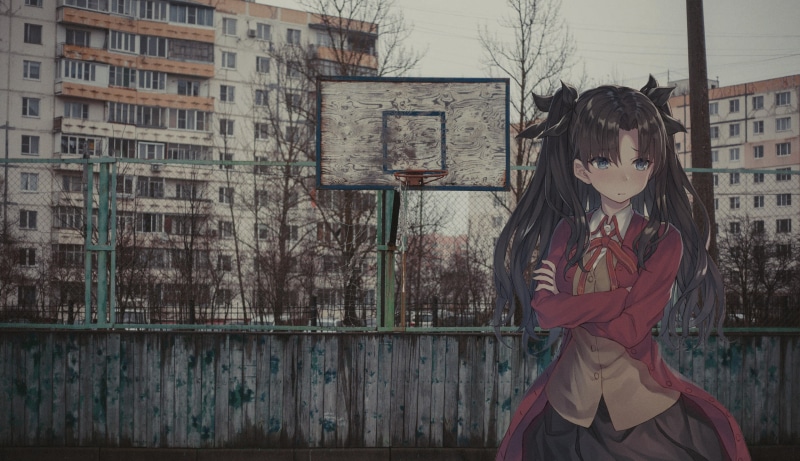 2D, anime, Tohsaka Rin, irl, Fate Series, Fate/Stay Night, city, anime girls, 2K