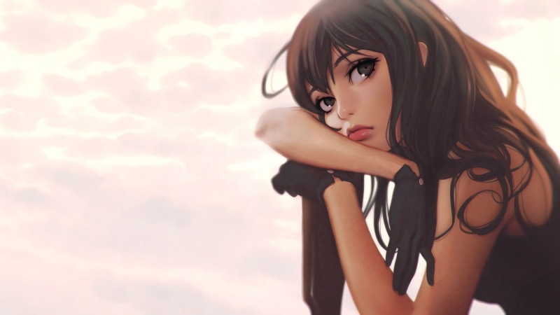women, Ilya Kuvshinov, 1080P, brunette, gloves