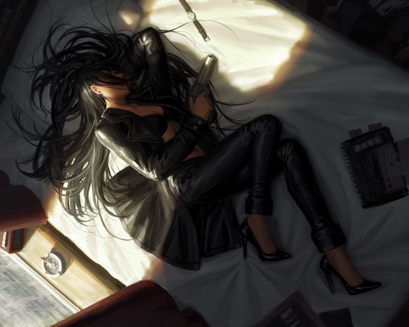 figure, girl, window, items, bed, 4K, military, GUWEIZ, interior
