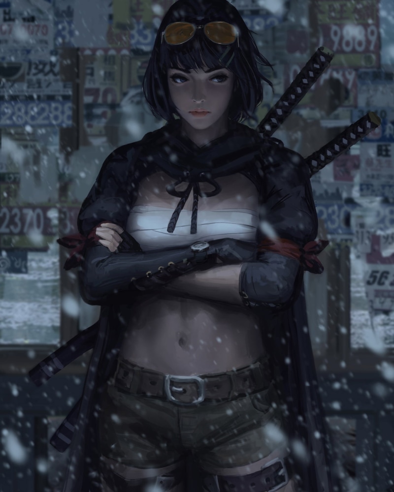 720P, Ronin, warrior girls, women, GUWEIZ, digital art, winter