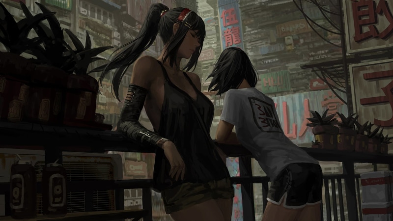 digital art, long hair, short hair, shorts, GUWEIZ, 1080P