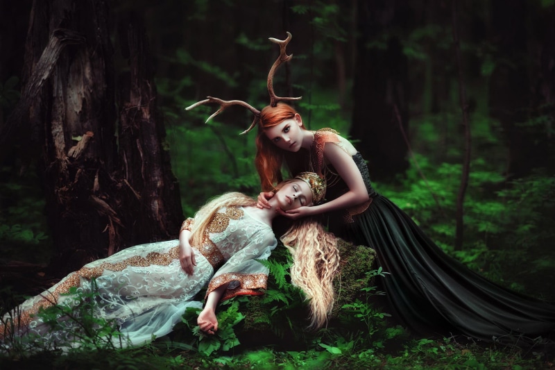 girl, horns, Maria Lipina, Horny, Princess, white, look, pose, sorceress, 1080P, trunks, hands, redhead, photographer, the witch, the plot, closed eyes