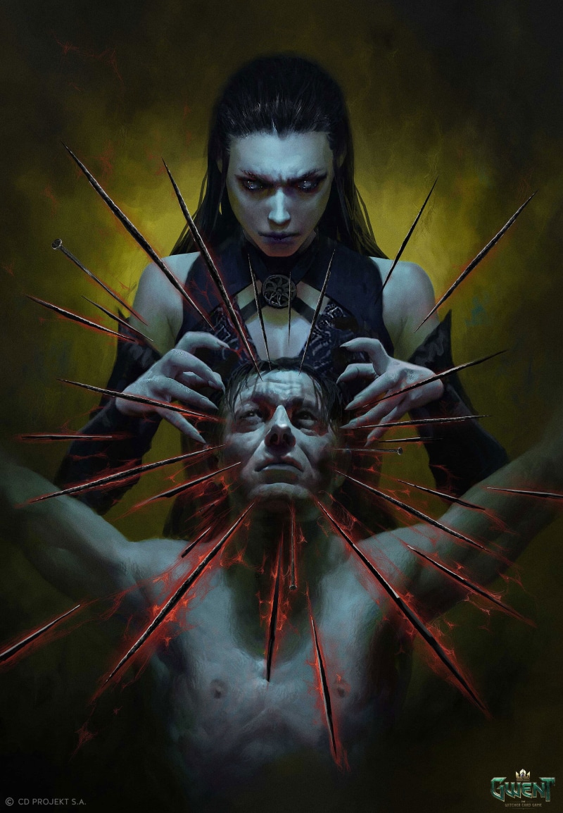 black clothing, CD Projekt RED, portrait display, white eyes, fan art, The Witcher, pale, Gwent, video game characters, magic, Lorenzo Mastroianni, The Witcher 3: Wild Hunt