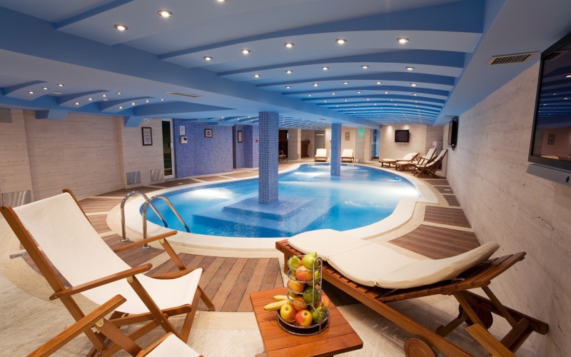 2K, loungers, pool, two, interior design, brown, indoor, wooden, inside