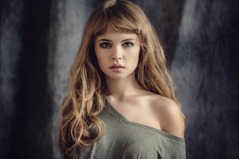 long hair, women, 1080P, Anastasia Scheglova, open mouth, blonde, portrait, looking at viewer, model, wall, face, bare shoulders