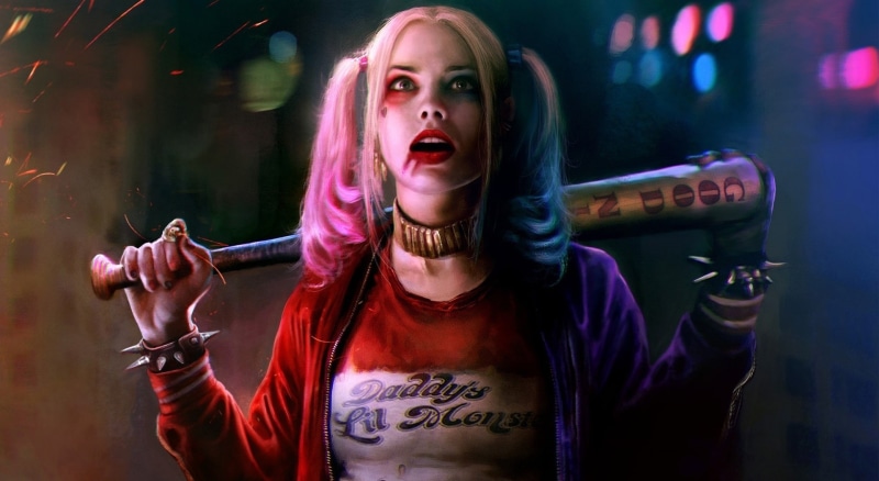 1080P, adult, beautiful woman, squad, hairstyle, hair, beauty, harley, waist up, long hair, art, suicide squad, standing, headshot, nightlife, anger, portrait