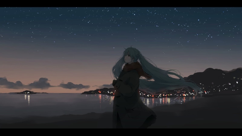 sky, water, nature, tranquil scene, leisure activity, anime, Vocaloid, space, real people, lifestyles, digital composite, scenics - nature, standing, 720P