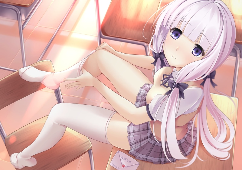 bow, long, lane, blue, lane), illustrious, white, konachan, kill, hair, com, seifuku, trend, azur, thighhighs, eyes, anthropomorphism, (azur, 2K, skirt
