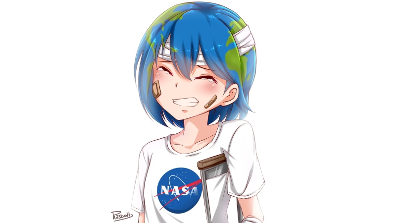 konachan, planet, hair, plasbott, close, tears, com, 2K, headband, chest, white, 262189, signed, earth-chan, short, anthropomorphism, blush, flat, bandage