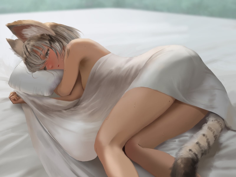 three quarter length, young adult, hair, hairstyle, 720P, hetzer, water, tail, blush, catgirl, short, women, anthropomorphism, com, clothing, real people