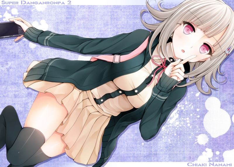 nanami, 720P, hair, miku, suzume, thighhighs, brown, pink, console, dangan ronpa, tagme, game, chiaki, skirt, eyes