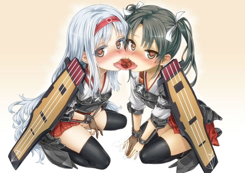 headband, short, blush, kantai, black, zuikaku, yuri, 720P, twintails, hair, thighhighs, white, girls, collection, kancolle, long, asanagi, skirt, gloves