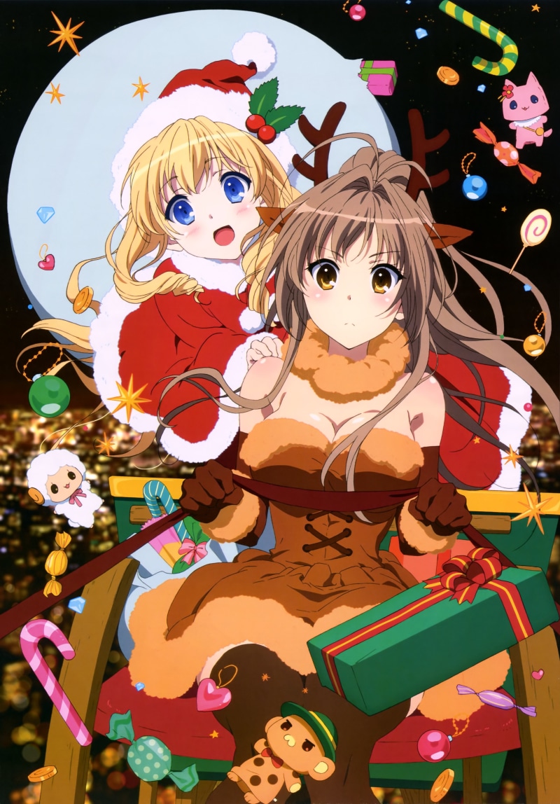 dress, fleuranza, animal, horns, 5K, anime, christmas, ears, amagi, brilliant, thighhighs, latifah, sento, park, isuzu, cleavage