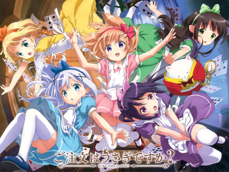tedeza, lolita, waitress, ujimatsu, hair, kafuu, thighhighs, wonderland, hoto, chino, rize, scan, kokoa, chiya, sharo, kirima, alice, loli, group, short