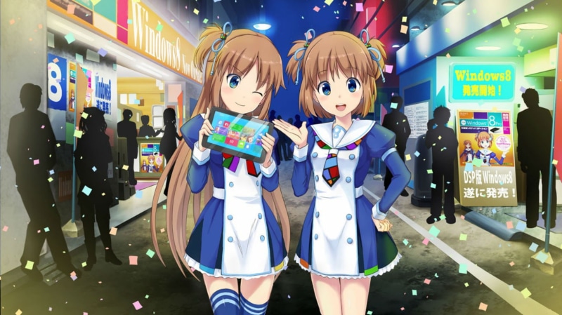 thighhighs, twintails, original, blue, ponytail, os tan, brown, hair, windows, yuu, uniform, eyes, 720P, madobe