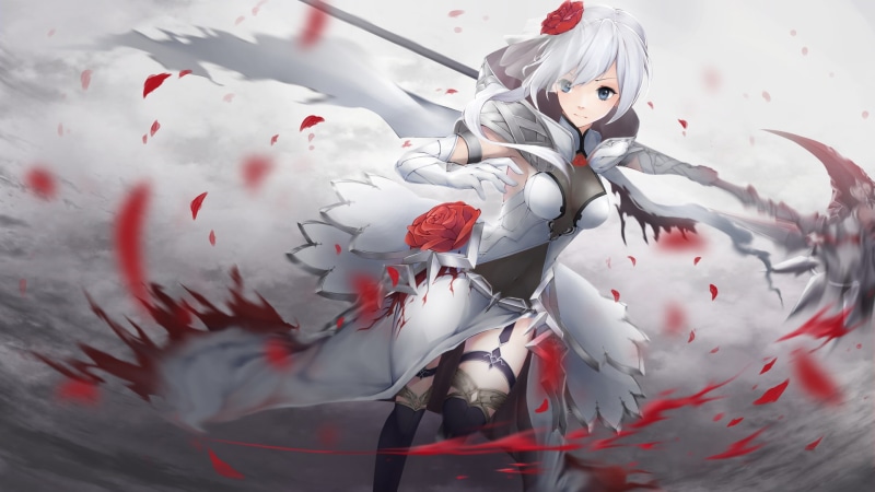 elbow, gloves, thighhighs, 1080P, blood, weapon, snow, sinoalice, 252892, rose, white, cape, hair, (sinoalice), eyes, flowers, com, long, konachan, scal2let