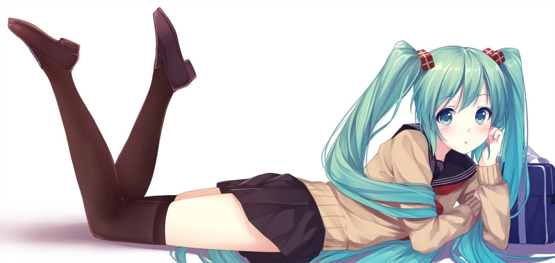hatsune, eyes, seifuku, blush, thighhighs, ryouiki, aqua, hair, caidychen, miku, long, zettai, 1080P, twintails, skirt, vocaloid