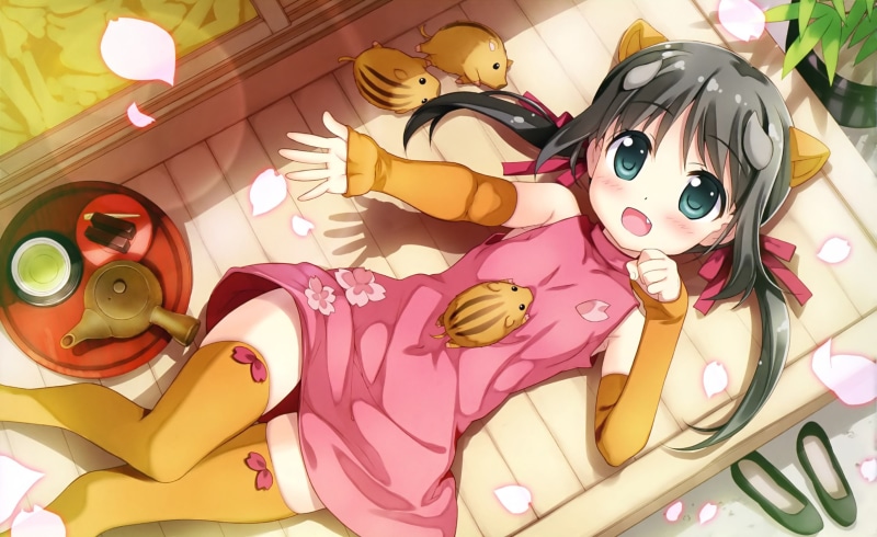 thighhighs, loli, ears, food, fujima, ribbons, uri-tan, blue, 2K, scan, eyes, animal, takuya, etotama