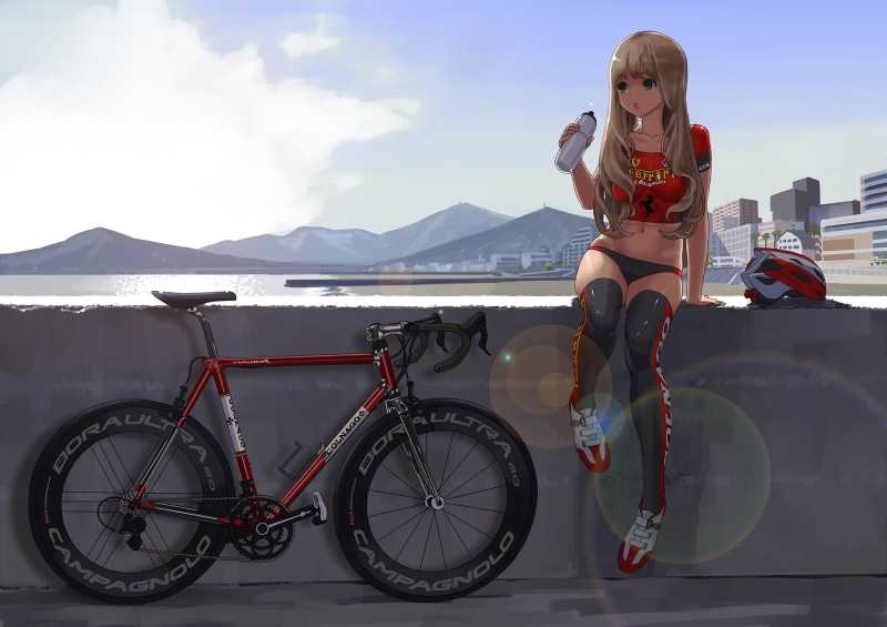 long, hitomi, hair, kazuya, bicycle, thighhighs, 1080P