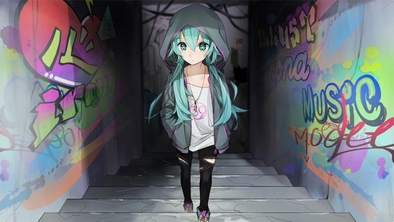 architecture, Vocaloid, built structure, one person, anime girls, indoors, creativity, multi colored, twintails, standing, casual clothing, Hatsune Miku
