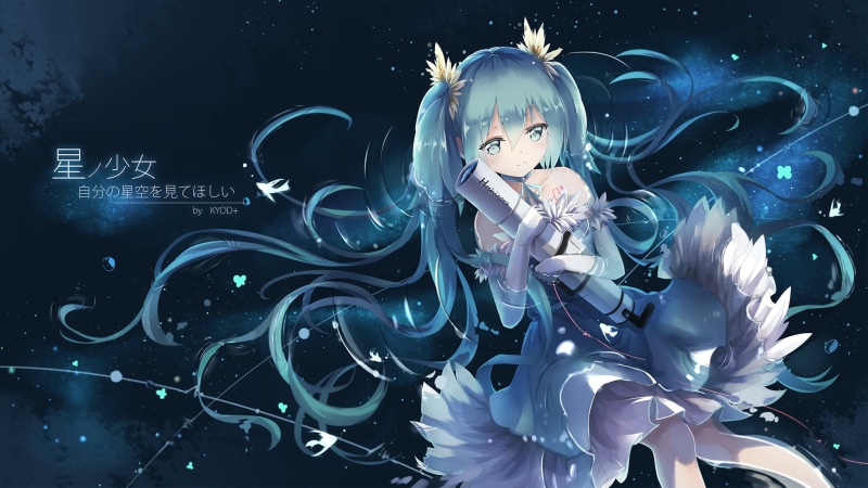 nature, Vocaloid, haired, underwater, blue, sea, women, art and craft, aqua hair, black background, female, animals in the wild, outdoors, character