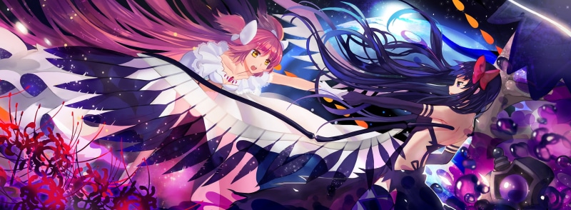 madoka, hair, yellow, homura, girls, akemi, thighhighs, bow, wings, ultimate, eyes, long, pink, elbow, kaname, gloves, 2K, akuma, tsubasa19900920