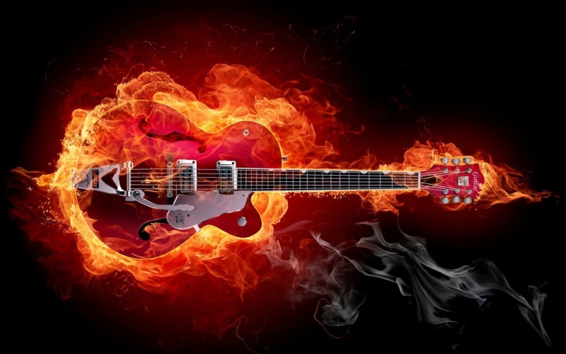 guitar, fire, 720P, 3D, artwork