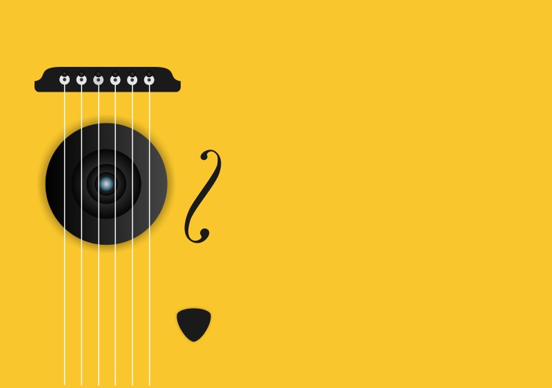 Minimalist, Artwork, Guitar, Yellow, Artistic, Music, 8K