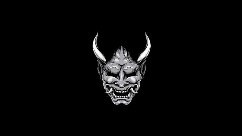 artwork, 1080P, simple background, horns, demon, monochrome