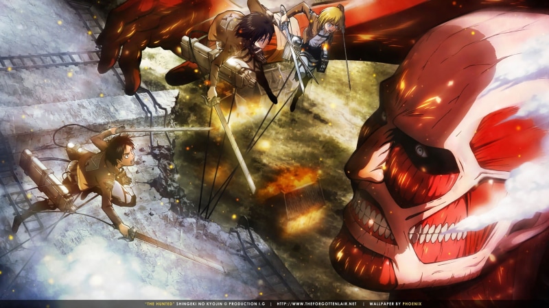 people, Mikasa Ackerman, leisure activity, attack, young women, reflection, Eren Jeager, 1080P, titan, women, Armin Arlert, sunlight, day, nature, illustration