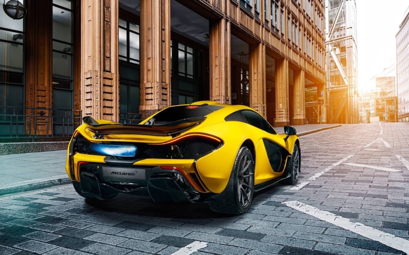 View, Supercar, p, Rear, 1080P, scoupe, P1, McLaren, black, City, Yellow