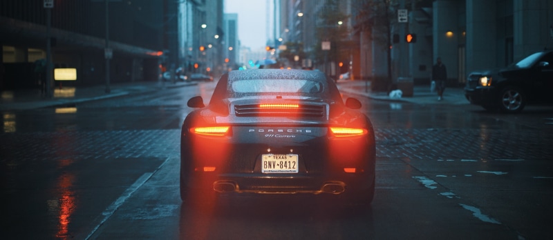 Tailights, Porsche, urban, 4K, rear view, sports car, Porsche 911 Carrera S, bokeh, rain