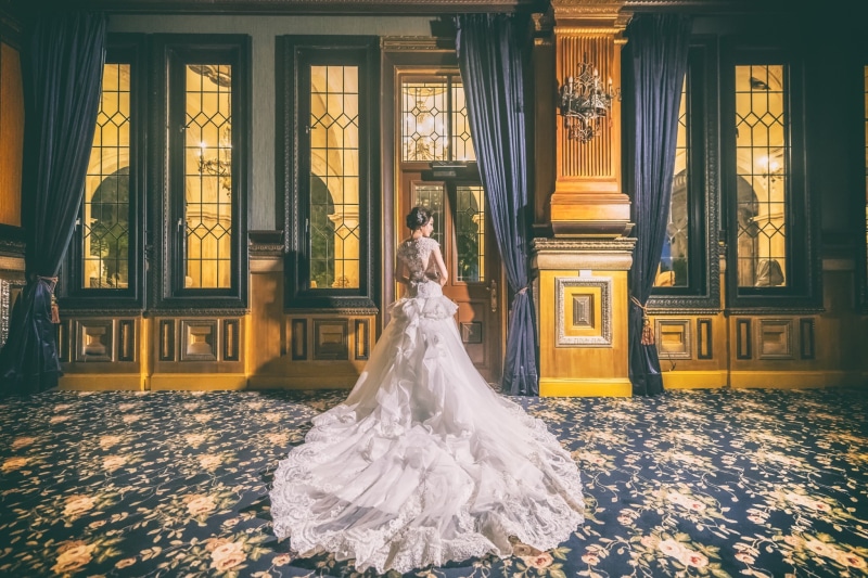 1080P, women, rear view, standing, wedding dress, brides, Asian