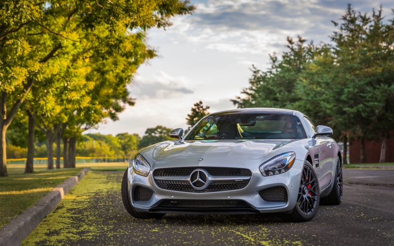 road, stationary, wheel, looking At View, sky, mode of Transport, nature, silver, mercedes, new, transportation, sport, shiny, cloud - sky, travel, mercedes-benz