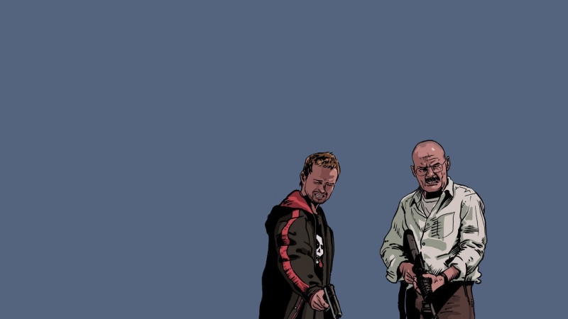 looking, adult, Walter White, standing, mature men, male friendship, blue, Jessie Pinkman, front view, friendship, people, two people, Heisenberg, Breaking Bad