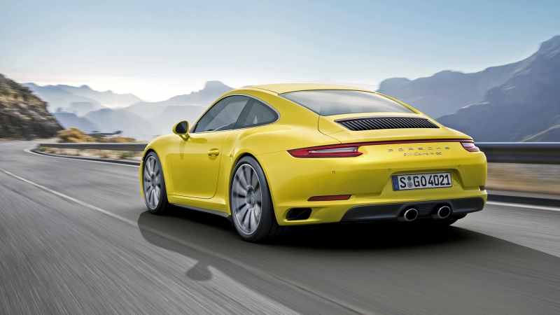 4K, Porsche 911 Carrera 4S, 2017 Cars, yellow, car, sports, Porsche, Rear view, 4K