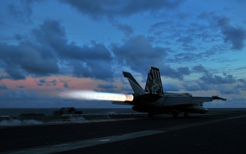 cloud - sky, black, airplane, sea, outdoors, water, motion, scenics - nature, FA-18 Hornet, transportation, horizon over water, horizon, aircraft carrier