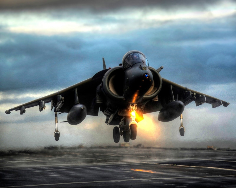 military aircraft, nature, water, government, AV-8B Harrier II, airplane, sea, mid-air, transportation, fighter plane, flying, air force, aggression, military