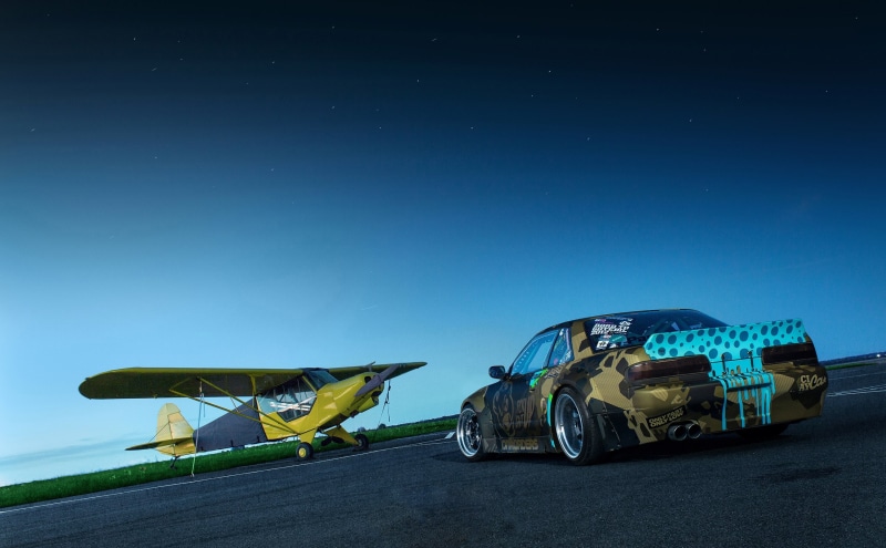 Nissan Silvia S13, planes, evening, 2K, stars, Stance, Japan, car, Norway, S13, JDM Lifestyle, Nissan S13, Japanese cars, photography, Work Wheels, airport