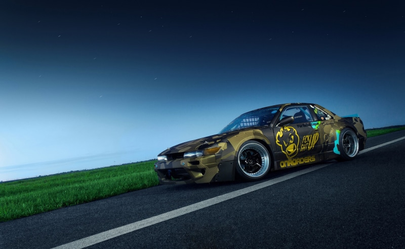 green color, mode of transportation, Nissan Silvia S13, Silvia S13, Stance, 2K, Japanese cars, evening, no people, JDM, sky, Norway, Nissan, stars, planes