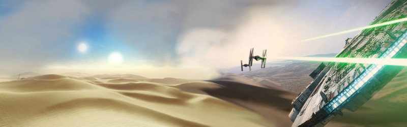 Star Wars: The Force Awakens, Millennium Falcon, multiple display, Star Wars, desert, movies, dual monitors, TIE Fighter, 2K