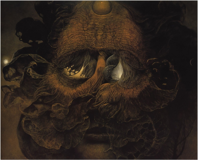 creativity, day, Zdzisław Beksiński, close-up, no people, wall - building feature, art and craft, face, mammal, wood - material, craft, indoors, representation