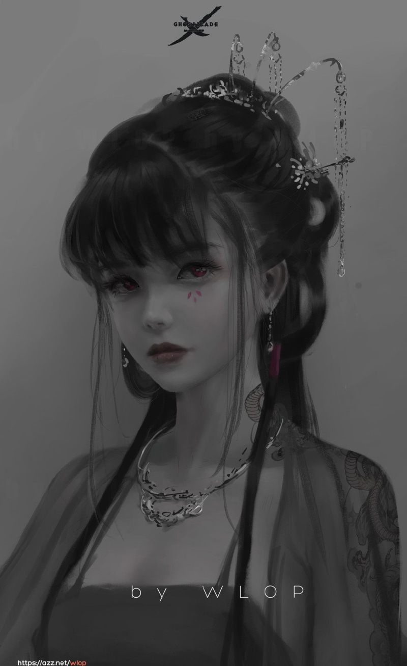 Chinese clothing, Ghost + Blade, hanfu, WLOP, 720P, anime girls
