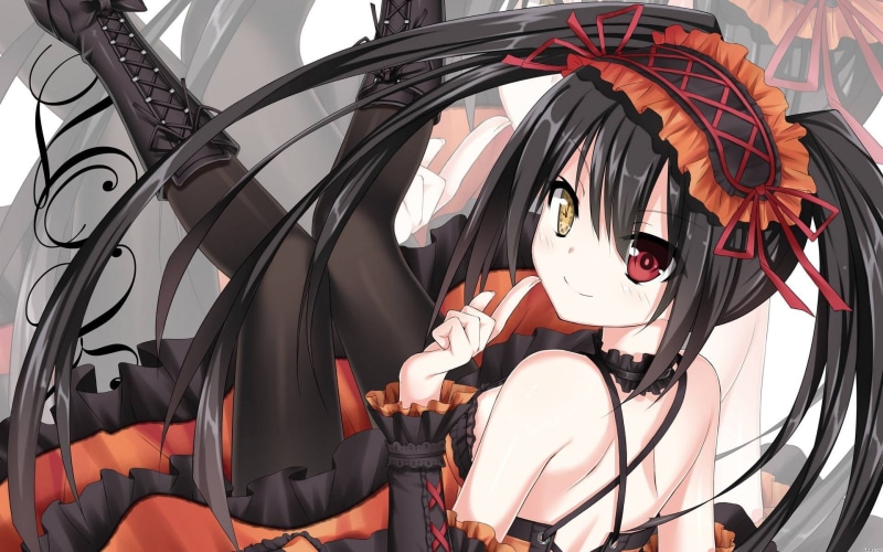 hairstyle, art and craft, illustration, Date A Live, close-up, young adult, Tokisaki Kurumi, portrait, female, headshot, one person, front view, day, representation