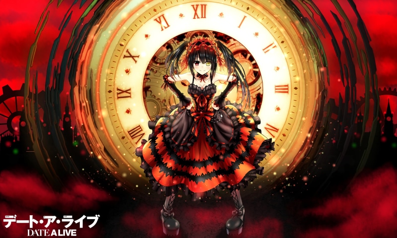 built structure, 4K, ornate, illuminated, motion, circle, Tokisaki Kurumi, indoors, composite image, anime girls, technology, dress, no people, architecture
