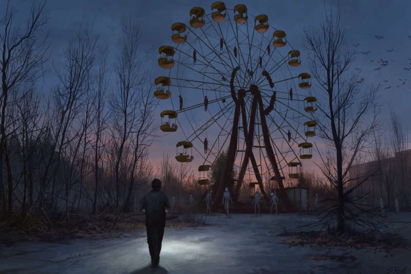 Art, Monster, 1080P, Ferris wheel, Amusement Park, Chernobyl Horror Story, Park, Monsters, by Stefan Koidl, The evening, Pripyat, Chernobyl, Stefan Koidl