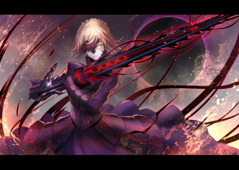 Fate Series, Saber Alter, Fate/Stay Night, black dress, blonde, Arturia Pendragon, anime girls, 720P, fantasy weapon