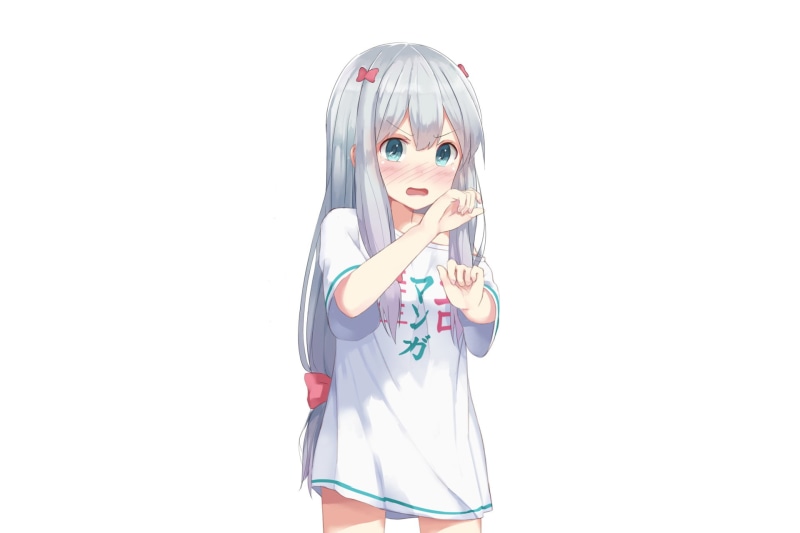 waist up, standing, holding, 1080P, representation, white background, women, hairstyle, Eromanga-sensei, young adult, front view, one person, looking at camera