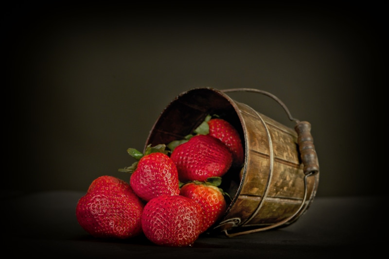 berries, lychee, Strawberries, strawberry, indoors, red, bucket, still life, large group of objects, dessert, gourmet, green, organic, berry, wellbeing