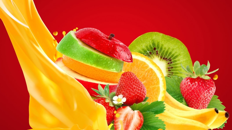 Fruits, 4K, Strawberry, Kiwi, Orange, Apple, Slices